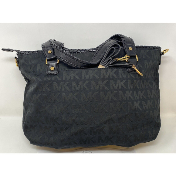 🌞MICHAEL KORS BENNET LARGE BLACK LOGO SIGNATURE TOTE BAG🌺NWOT - Picture 8 of 10